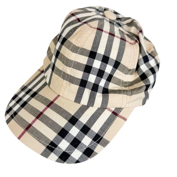 Burberry London 100% Cotton Novacheck Baseball Cap Hat Beige Plaid - Picture 1 of 11